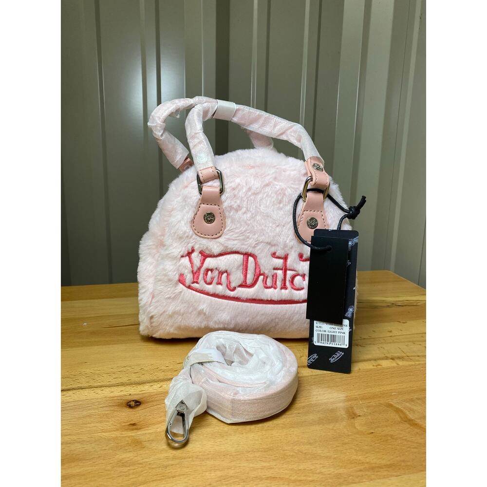 Von Dutch Mini Pink Furry Bowling Bag With Shoulder Straps